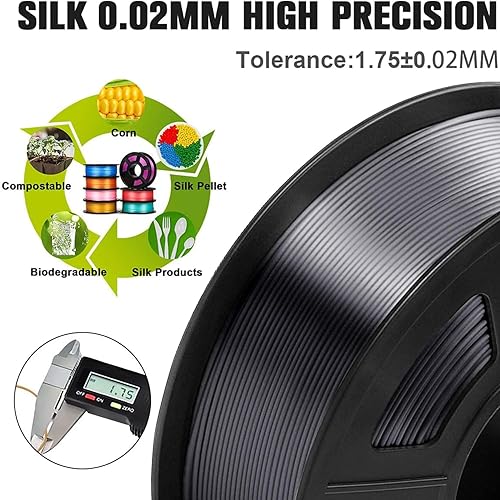 Vista 87 de SUNLU - Filamento PLA de seda de 1.75 mm, filamento brillante para impresora 3D, precisión dimensional +/- 0.02 mm, 1 kg, 330 metros, plata sedosa