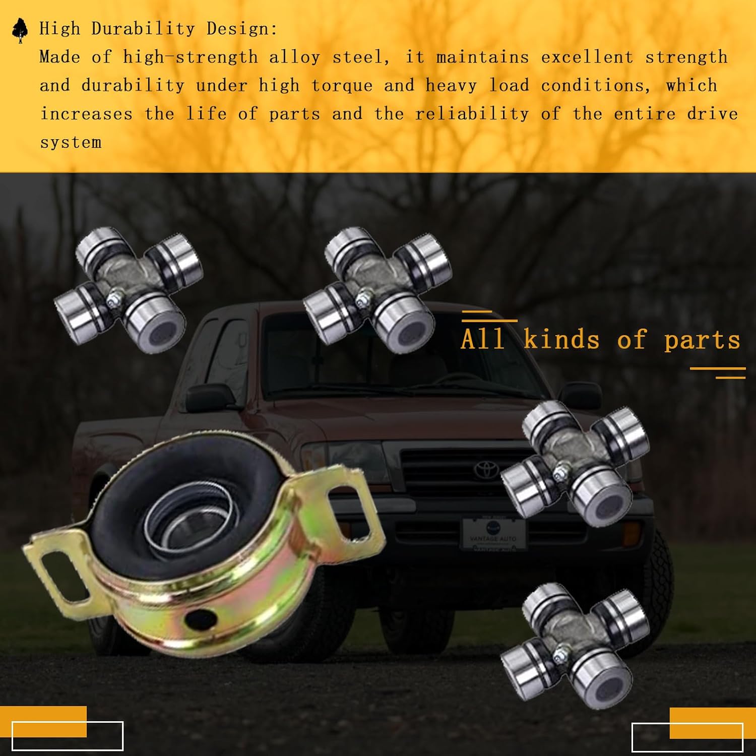 04371-30020 DriveShaft 4X U-Joints & Center Support Bearing Compatible with 1995-2004 Toyota Tacoma 4WD Replaces 04371-30041, 04371-35020, 04371-35030, 04371-35051, 04371-60060, 04371-60070