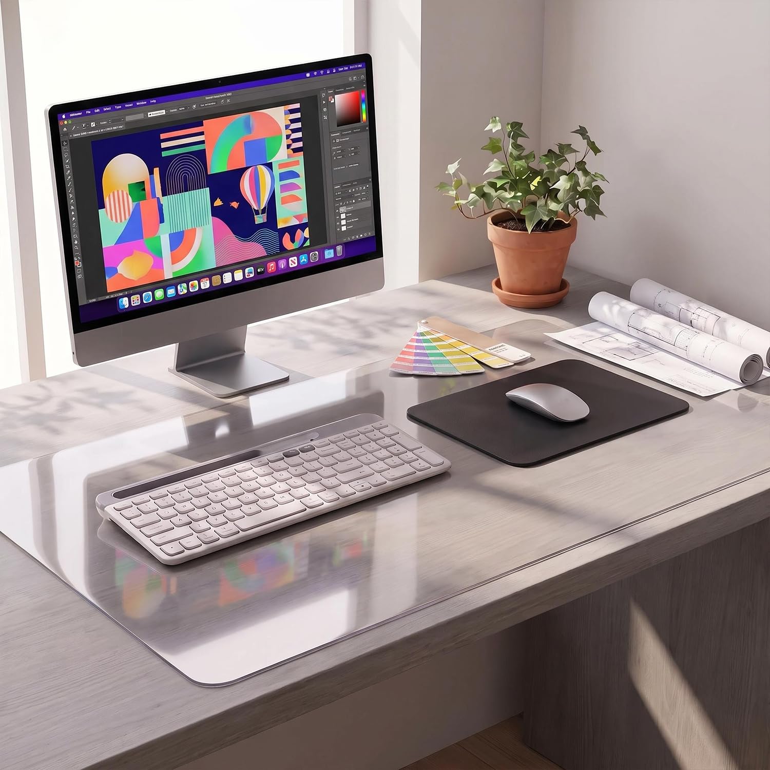 CLARIVIK Desk Protector Mat/Desk Mat, Non-Slip PVC Desk Protector Mat, Waterproof Heat Insulation Make Up Desk Mat for Dressing Table for Desk Accessories with Family School Office (60x40cm)