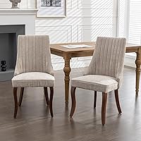 Vista 2 de Dining Chairs Set of 2,Comfy Fabric Upholstered Accent Chairs for Kitchen Living Room,Channel Tufted Dining Room Chairs with Curved Solid Wood