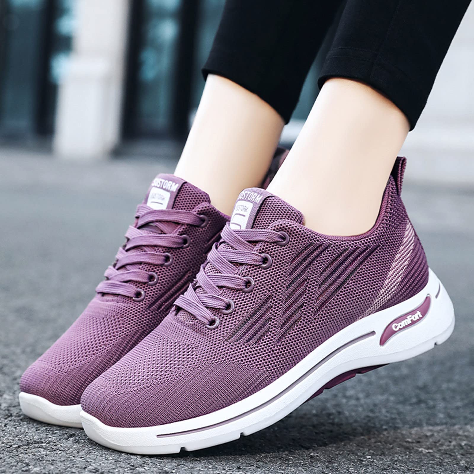 Moda damska jesienne buty sportowe, sportowe lekkie buty do chodzenia na co dzień z siatką okrągły nosek sznurowane wygodne oddychające chodaki tenisowe trampki