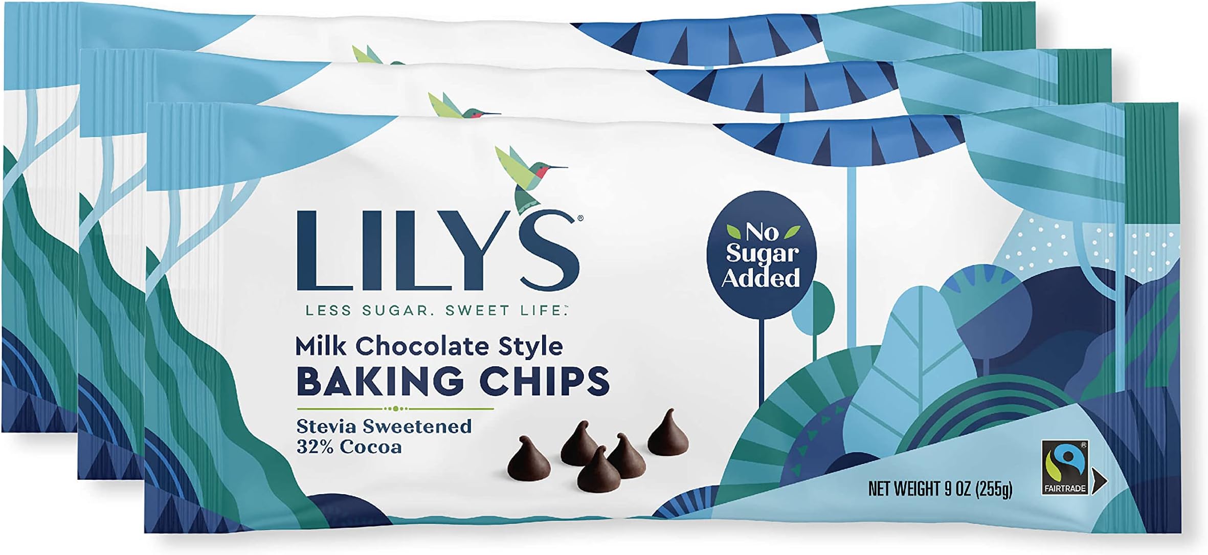 LILY'S Milk Chocolate Style No Sugar Added Baking Chips, Gluten Free, Bulk, 9 oz Bags (3 Pack)