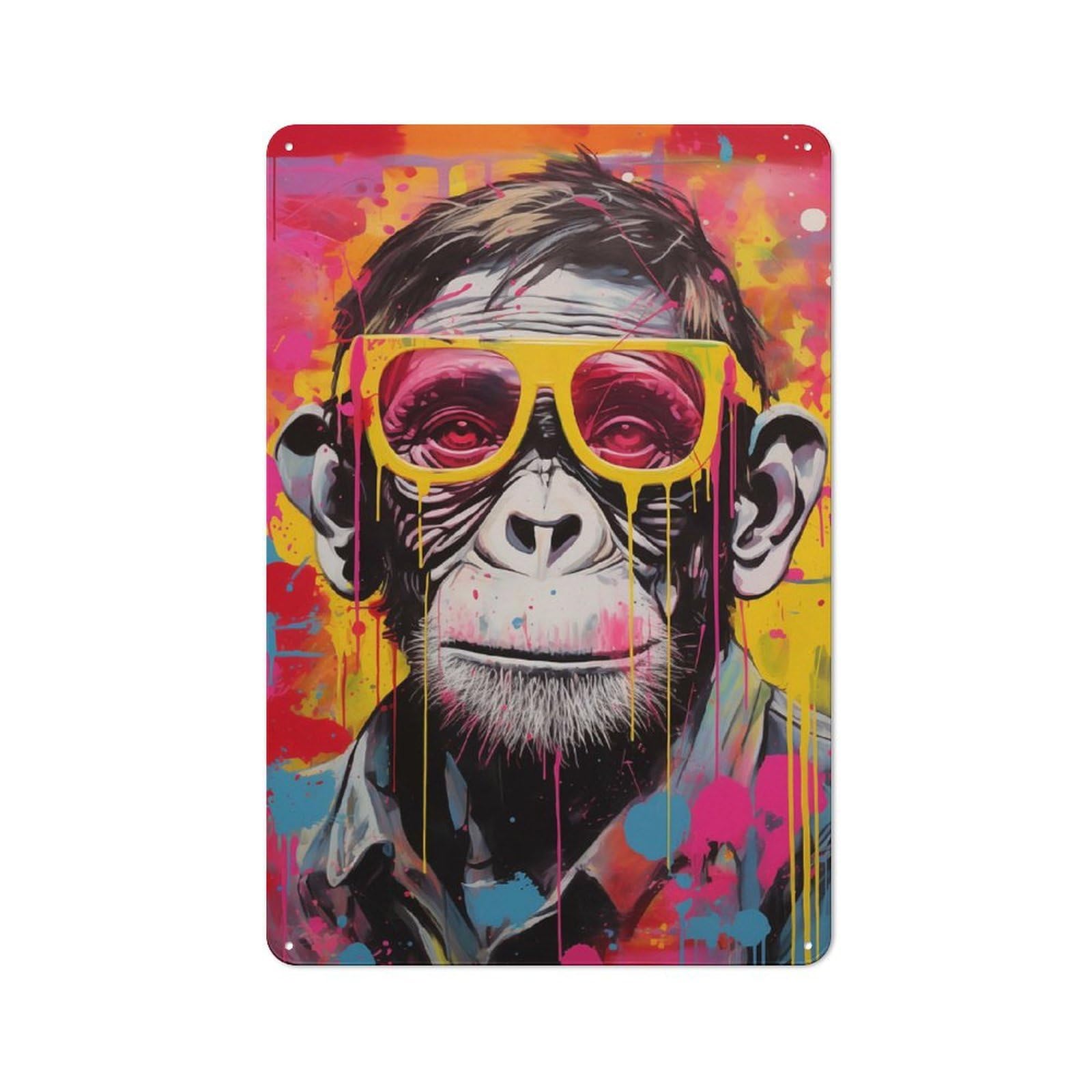 Junmoney Chimpanzee Glasses Retro Metal Wall Sign 30X20cm With For Café Or Home Bar, For Cooler-Season Styling In Café And Home Bar
