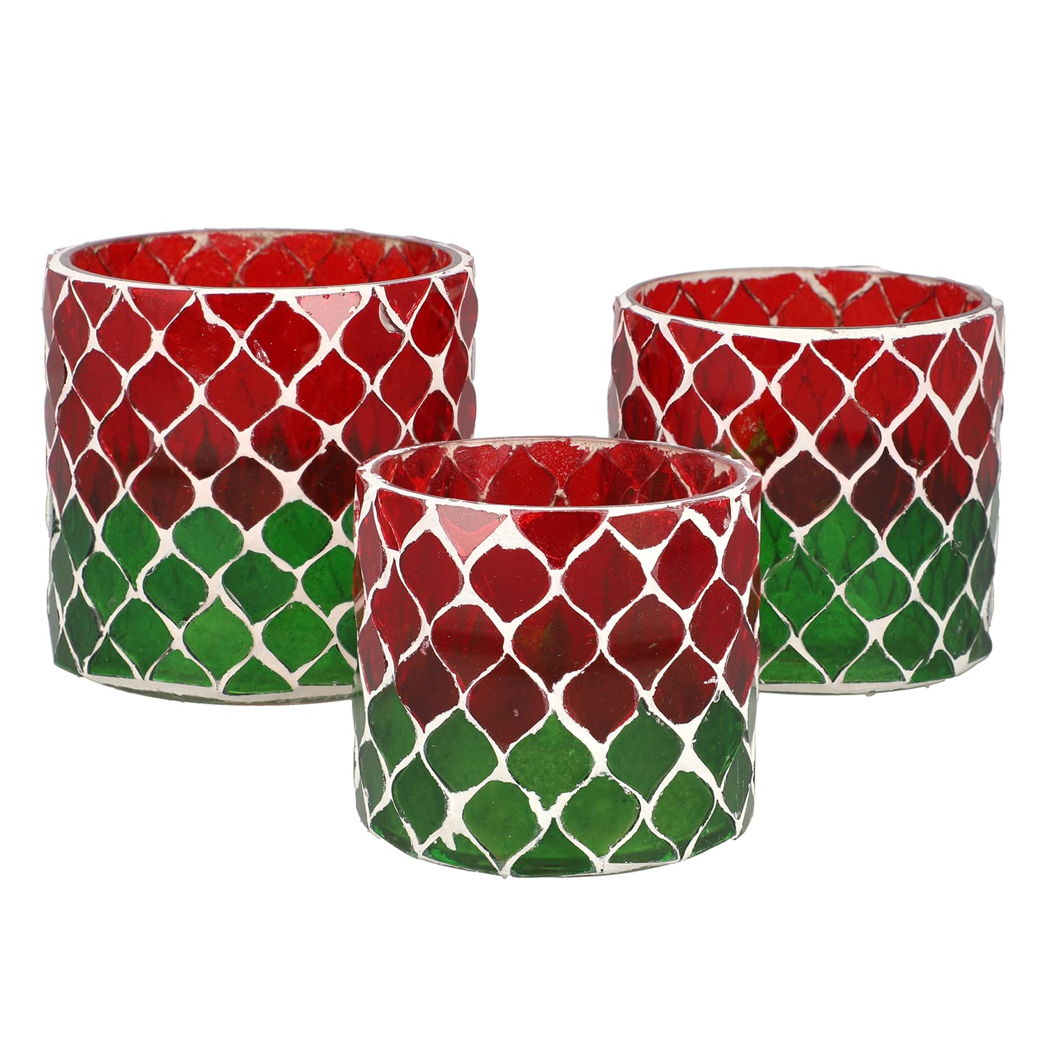 Shop LC Set of 3 Votive Mosaic Candle Holders for Table Centerpiece Geometric Pattern Red Green Tealight Glass Party Dining Room Decor Valentines Day Gifts
