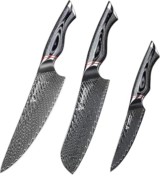 Knife Set 3 PCS,Ultra-Sharp Professional Chef Knife Set with Ergonomic Pakkawood Handle - MIAO Series