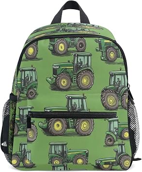 Childish Tractors Green Toddler Backpack Birthday For Boys Girls Durable Kids School Book Bag