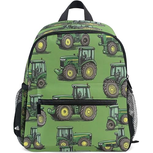 Childish Tractors Green Toddler Backpack Birthday For Boys Girls Durable Kids School Book Bag