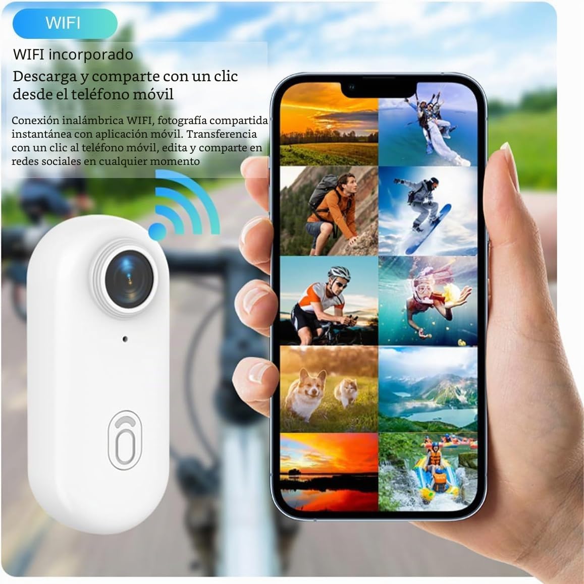 Winnes Minicámara deportiva WiFi, cámara de pulgar HD 1080P, lente gran angular de 120°, IP68, resistente al agua hasta 30 m, grabadora de video vlog (incluye tarjeta de memoria de 64 GB)color blanco