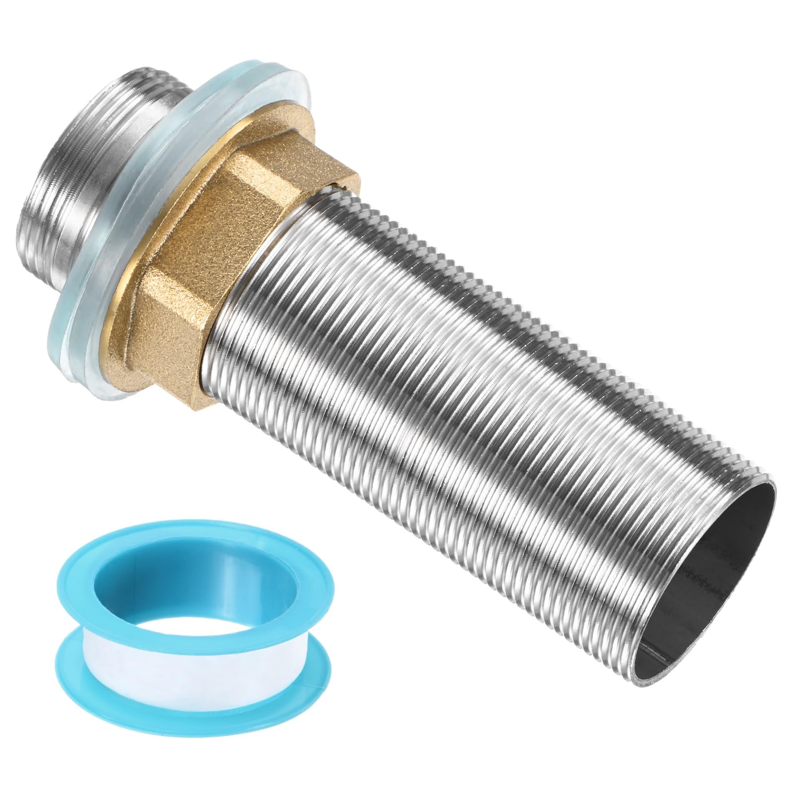 sourcing map Faucet Mount Extension Shank 10cm x 32mm Stainless Steel Pipe Faucet Extension Nipple Locknut Kit Extension Threaded Lengthen Fixed High Foot with Raised Nut and Gasket Fittings
