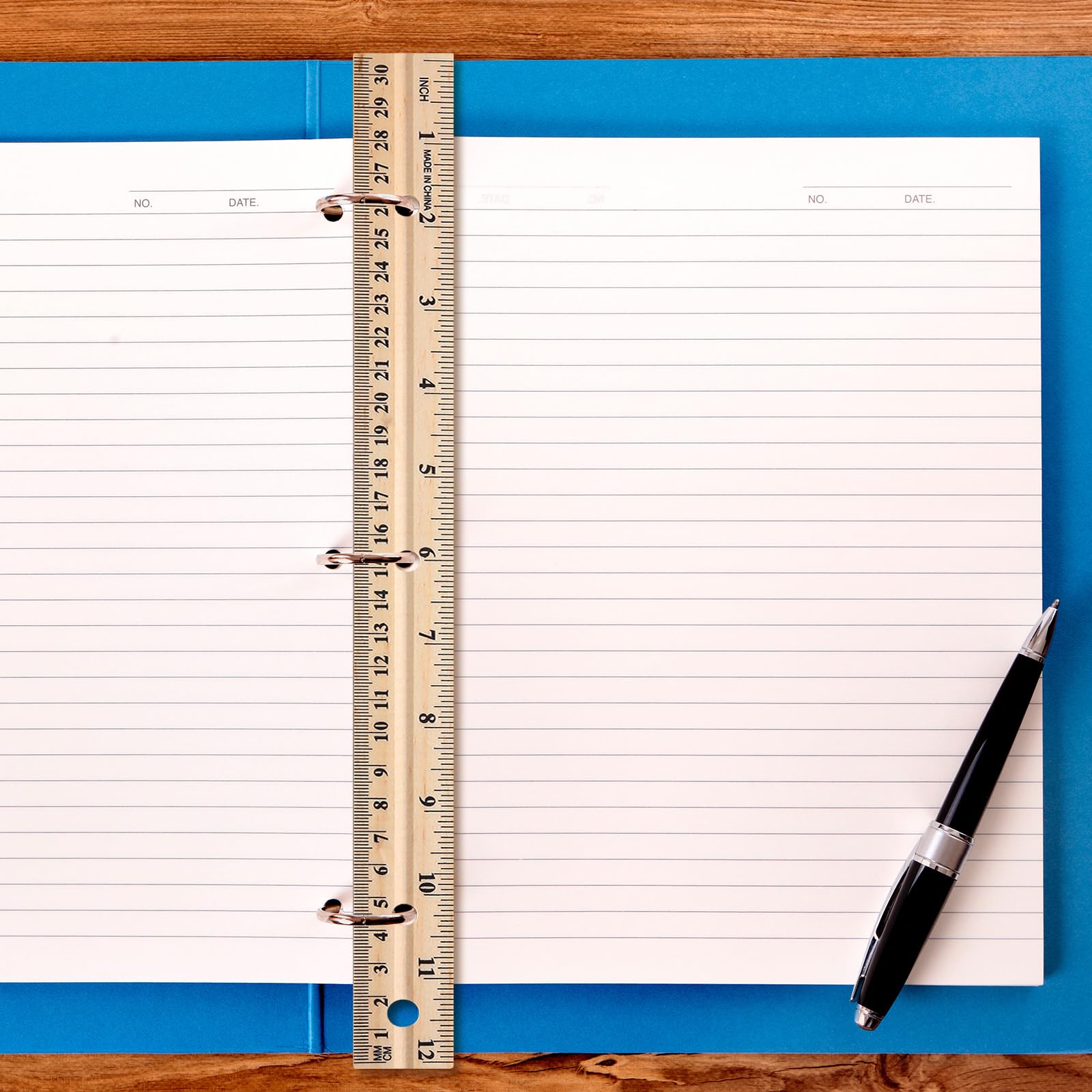 12 Pack 12 Pack Christmas Wooden Ruler Gifts 12 Inch (30cm) Bulk Wood Measuring Ruler Straight Metal Edge with 4 Holes for Teacher School Office Drafting Classroom Supplies, 2 Scale