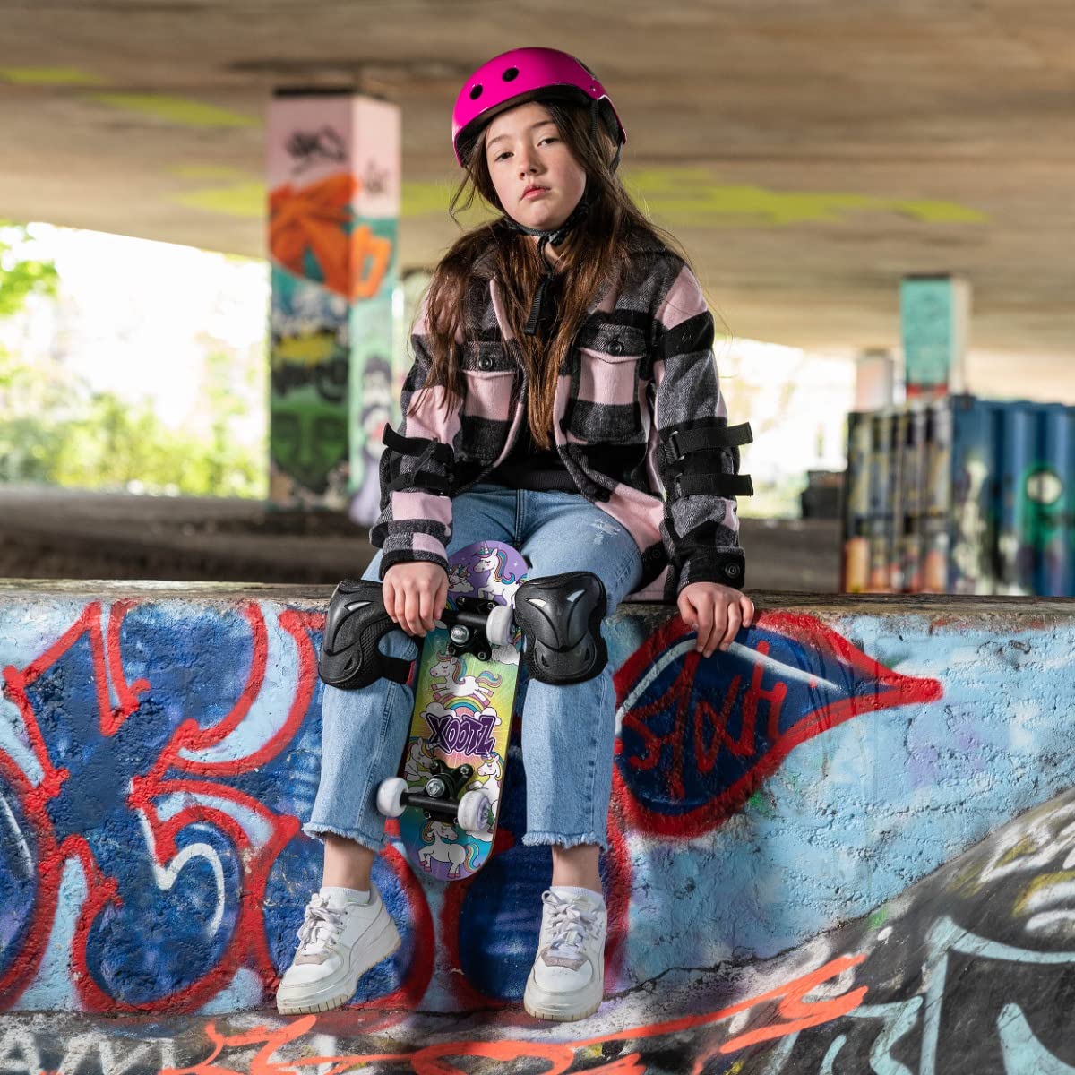 Xootz Mini skateboard, motivo unicorno o mostro, 43,2 cm, per bambini e bambine, dai 3 anni in su