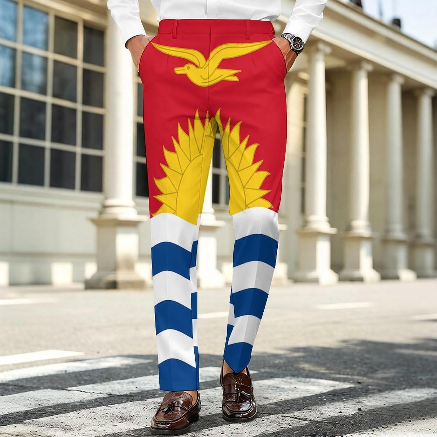Kiribati Flag Men's Classic Fit Suit Pants Straight Leg Design Printed Trousers