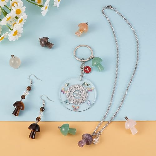 Miniatura 3 de 6 dijes de piedra de hongo sintéticos naturales con fianzas de acero inoxidable para hacer joyas, collares, aretes