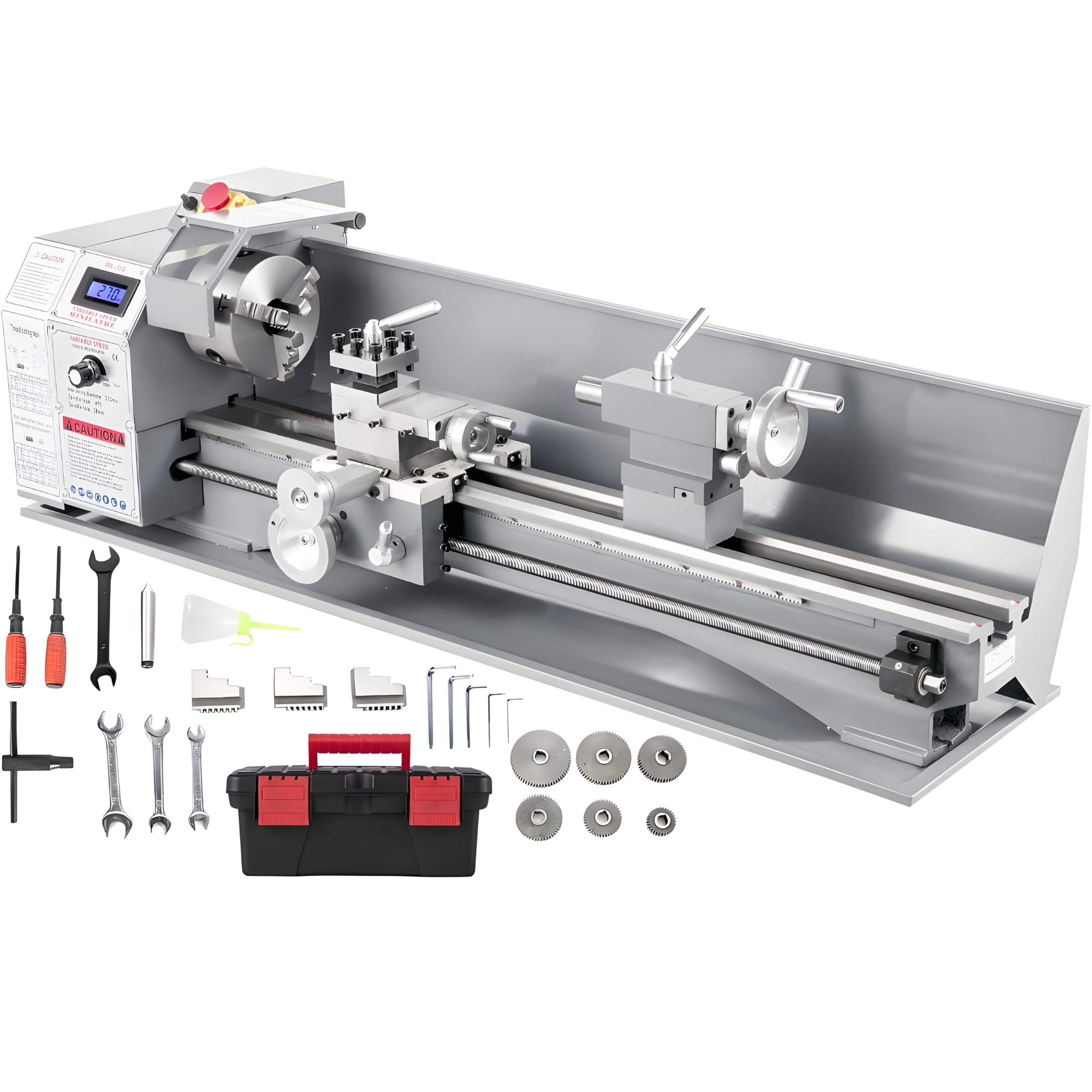 Tokarka do Metalu Mini Metalowa Tokarka Precyzyjna Frezarka Stołowa 1100 W Mini Tokarka do Metalu 220 mm x 750 mm Tokarka Metalowa o Zmiennej Prędkości
