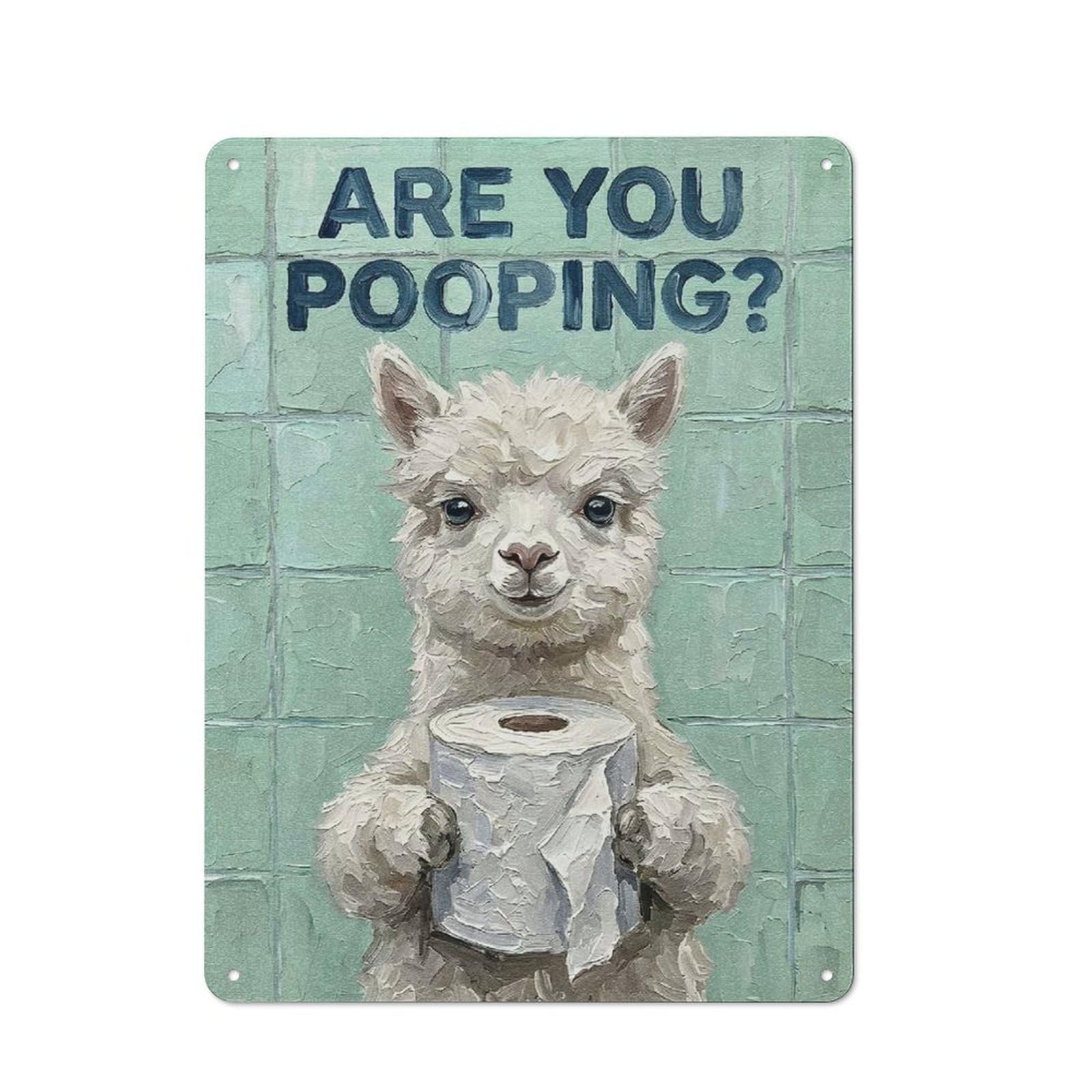 Junmoney Style-6 Are You Pooping Alpaca Bathroom Art Printed Metal Sign 40X30cm For Café Or Home Bar, For Kitchen And Home Bar Decor, For Cafés, Pubs And Restaurants