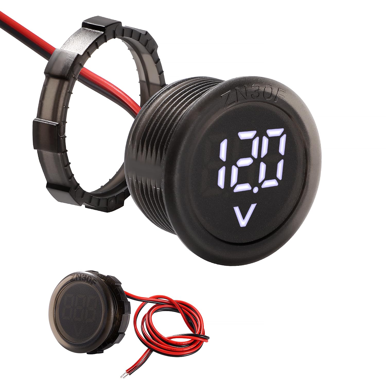 VooGenzek DC 5-100V DC Digital Voltmeter Wasserdicht, 2 Drähte Spannungsmesser 3-Digit LED Anzeige, mit Anti Konnection Schutz, für Autos Fahrzeuge Motorräder Boote, Weiß