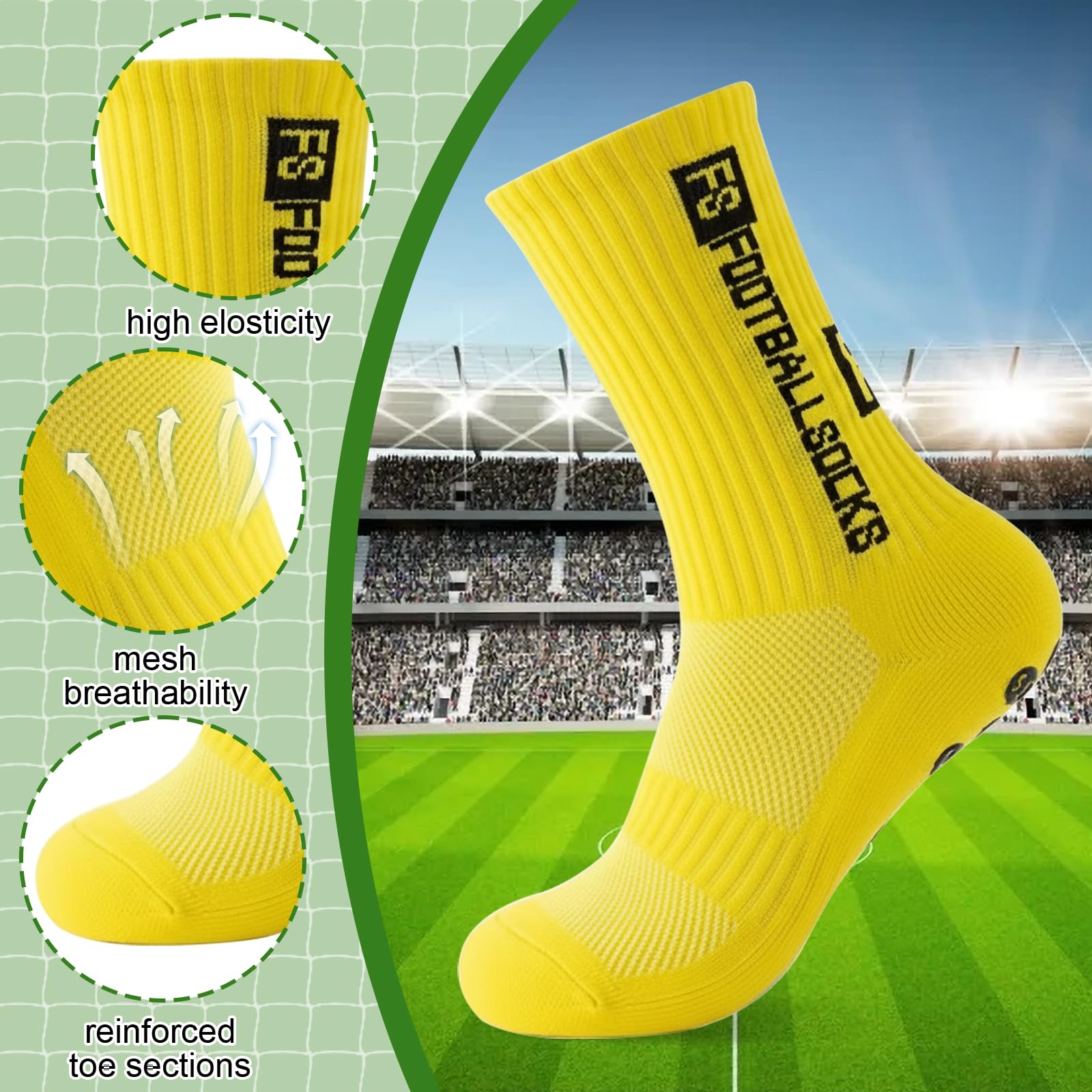 Yanrunce Lot de 3 paires de chaussettes de football antidérapantes pour homme, femme et enfant - Tailles 39-46 - Chaussettes de football antidérapantes pour football, basketball, course, respirantes - 5