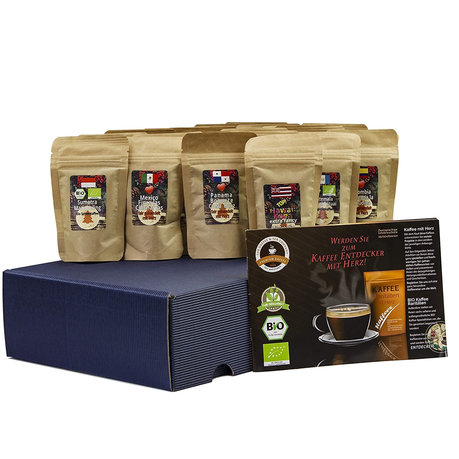 Coffret cadeau de café C&T Bio/Fair 13 sortes à 20 g (moulu) avec 24 cafés biologiques, rares et issus du commerce équitable plus une surprise