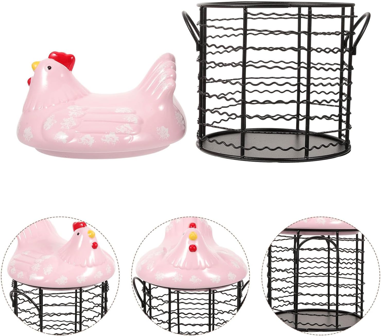Ceramic Hen Shape Egg Basket with Lid, Multi-function Kitchen Countertop Fruit and Egg Storage Basket for Household Food Organization