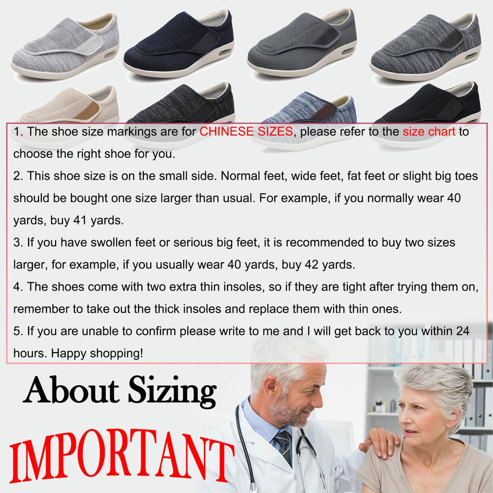 Zapatos para DiabéTicos para Mujer, Zapatos Anchos para Personas Mayores, Zapatillas Deportivas para Pies Hinchados Y Edemas, Antideslizantes, Cierre Ajustable con Velcro