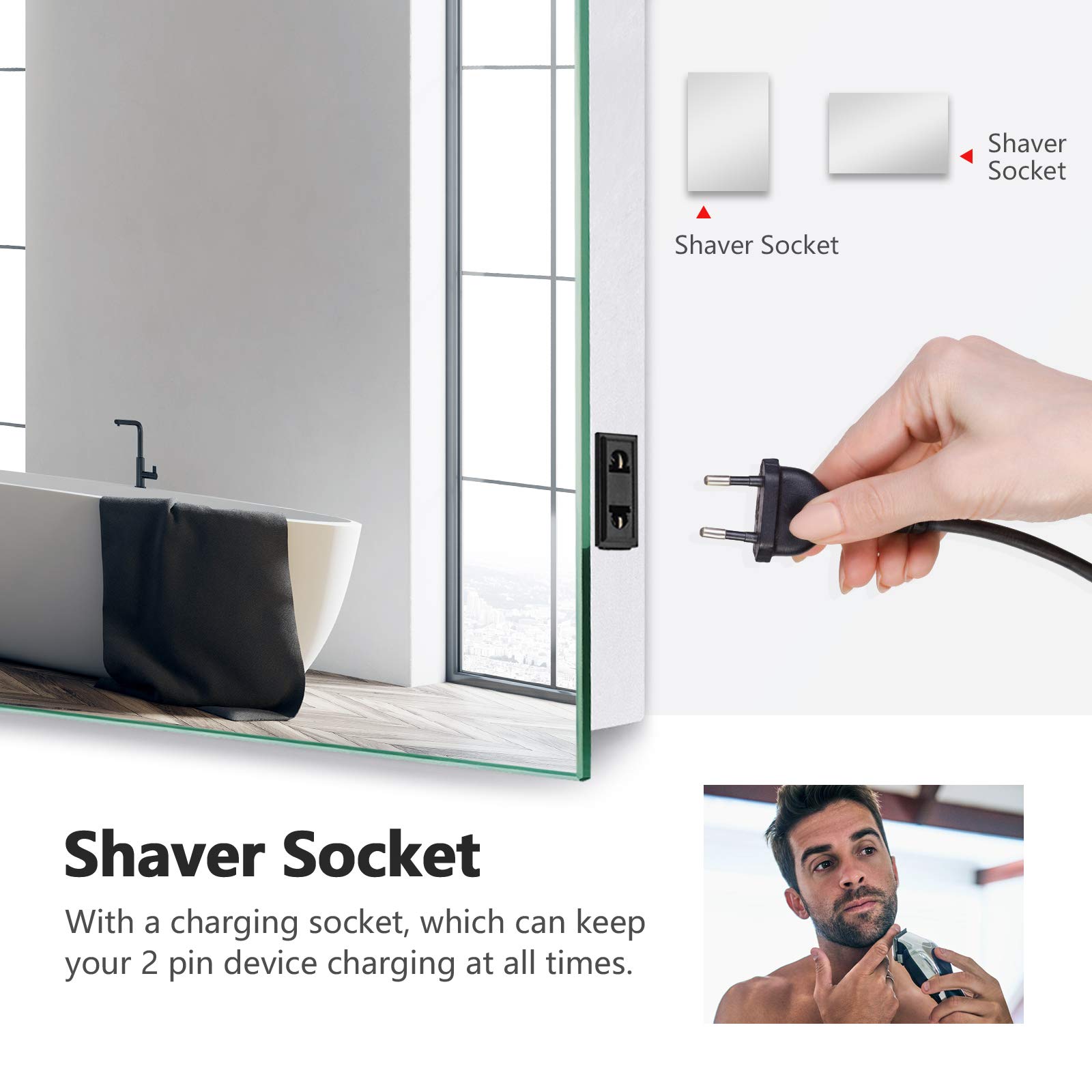 EMKE 700 x 500mm LED Illuminated Bathroom Mirror with Shaver Socket