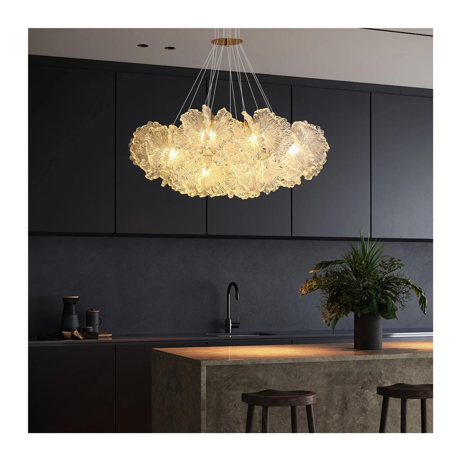 KLXSIVU French Luxury Glass Chandelier Round Cream Pendant Light for Foyer Dining Room Study Modern Hanging Lamp Lighting Fixture