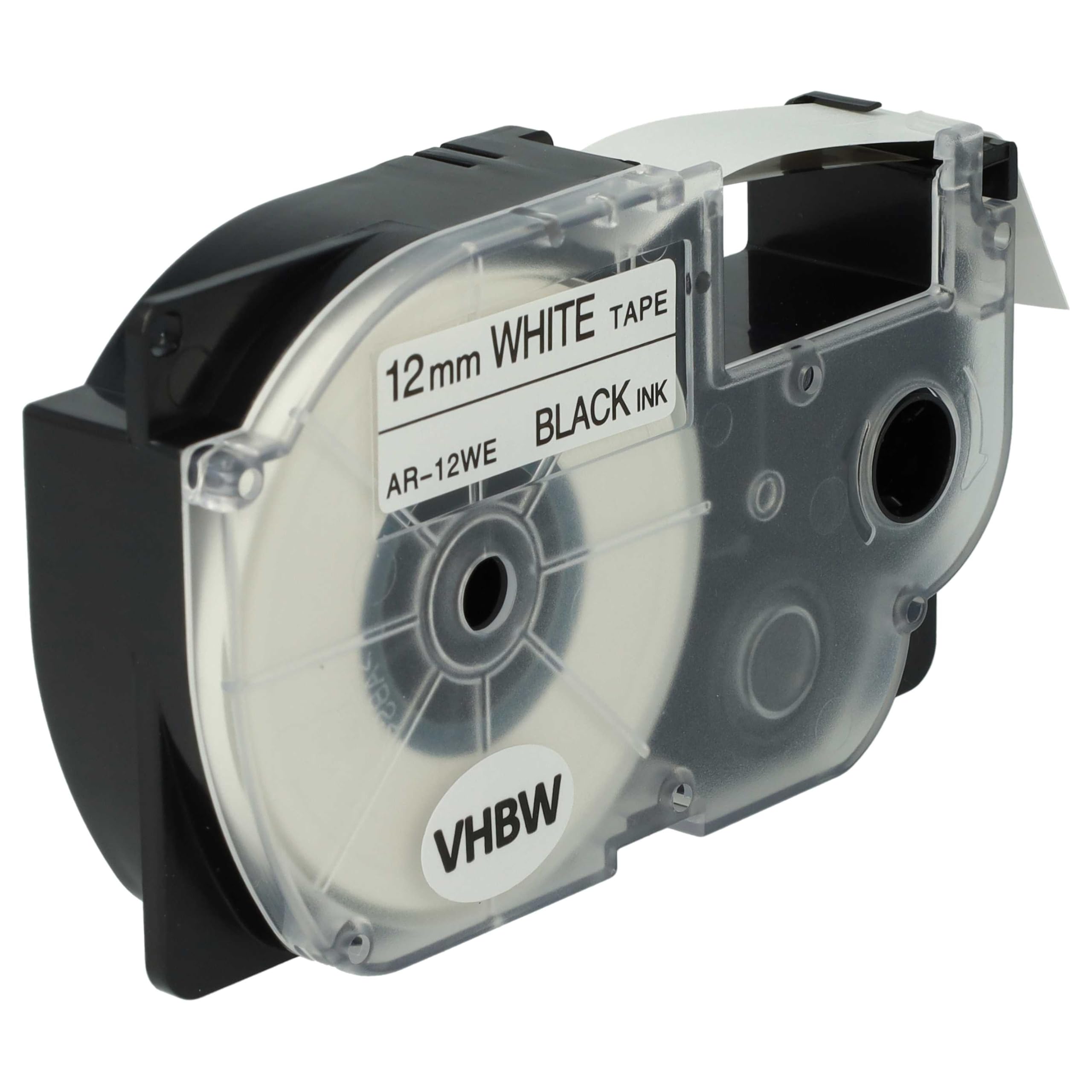 vhbw 100x Cassetta nastro sostituisce Casio XR-12WE, XR-12WE1 per etichettatrice 8m x 12 mm nero su bianco