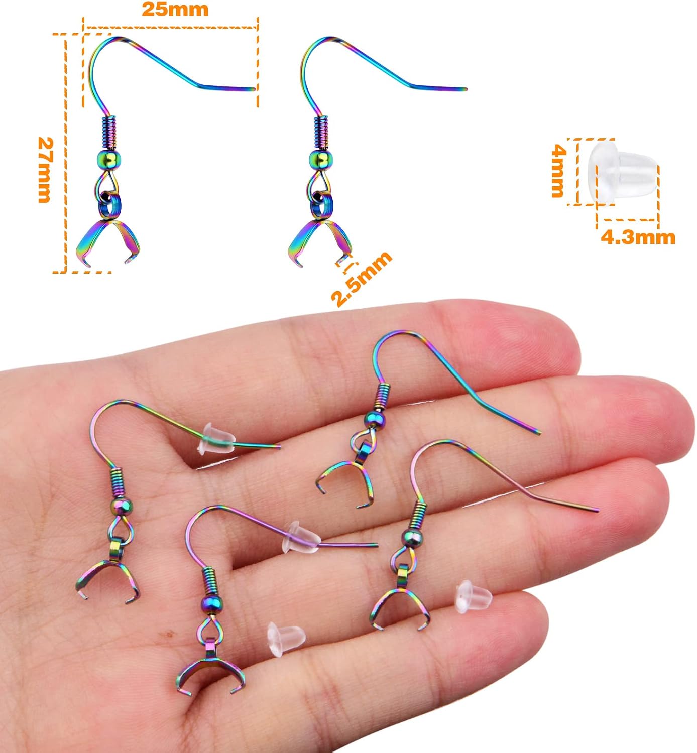 Aylifu 50pcs Stainless Steel Earring Hooks Hypoallergenic Pendant Clasp Ear Wire Earrings with 50pcs Clear Bullet Earring Backs and a Box for DIY Jewelry Making Wedding Party Gifts