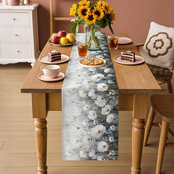 Table Runner 48 Inches Long, Abstract Flowers Decorative Table Runner for Party Wedding Home Decor, Farmhouse Oil Painting Floral Herbs Dresser Scarves for Bedroom Kitchen Tables Decor 13x48 Inch