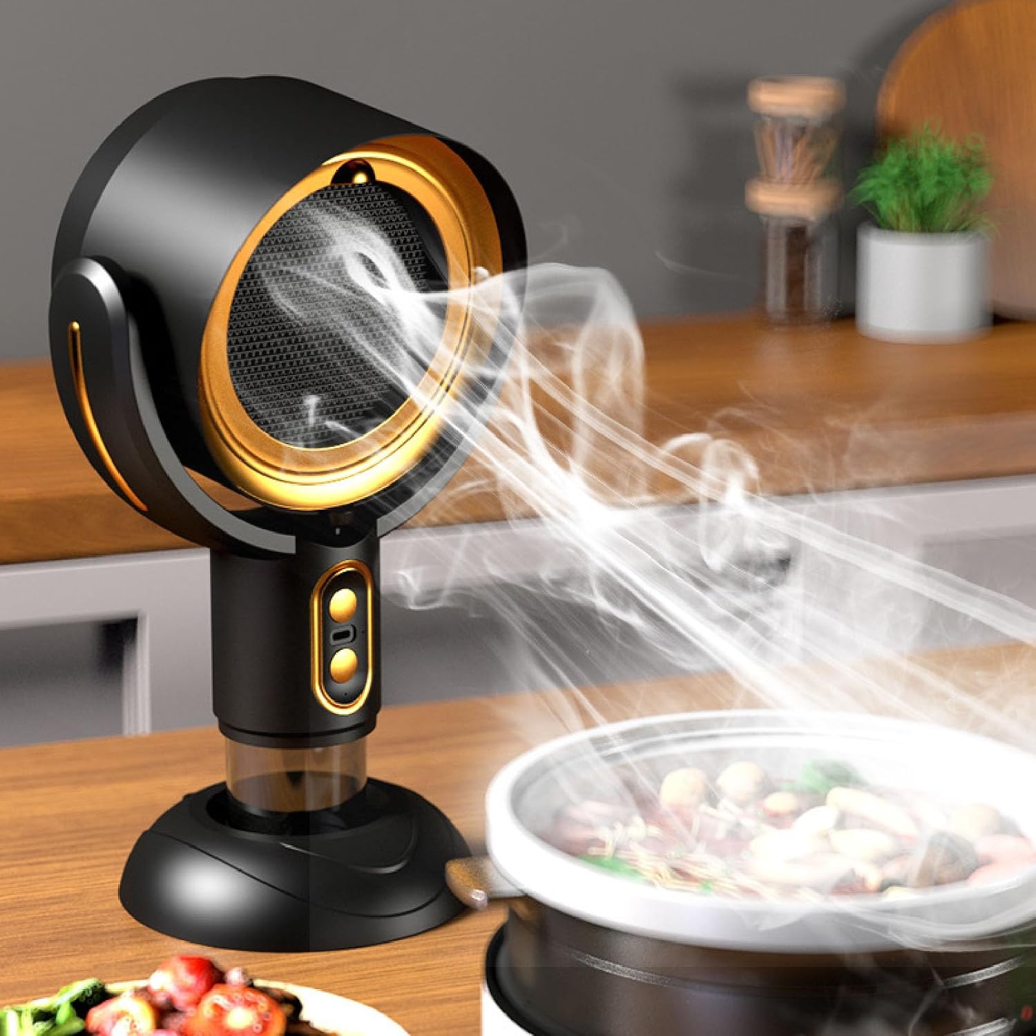 Fafeicy Portable Range Hood Desktop Rechargeable with 2 Speed Exhaust Fan, Detachable Aluminum Filter Large Oil Cup Kitchen Exhaust Fan for Hot Pot