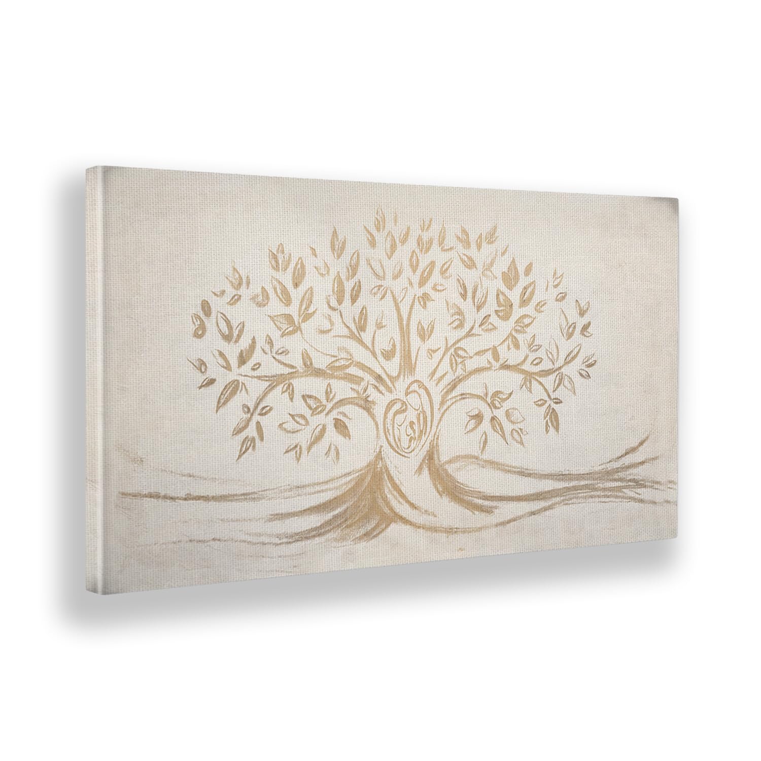 Giallobus - Quadro - 10 - Capezzale Moderno - Sacra Famiglia e Albero della Vita - Vintage - Tela Canvas Telaio Standard - 140x70 - Pronto da Appendere - Quadri Moderni per la casa