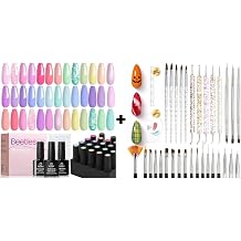 Beetles Pink Gel Nail Polish Set, 20 Color Macaron Colors Bright Green Pastel Kit w with 31pcs Nail Art Brushes, Dotting Tools, Pens, Dust Brush, Striping Liner Fingernaill