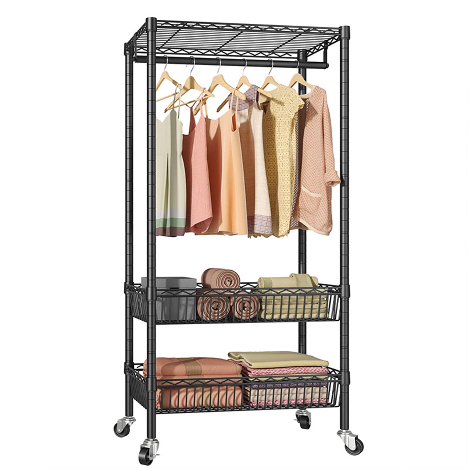Portant à vêtements 2 en 1 en métal robuste avec finitions noires