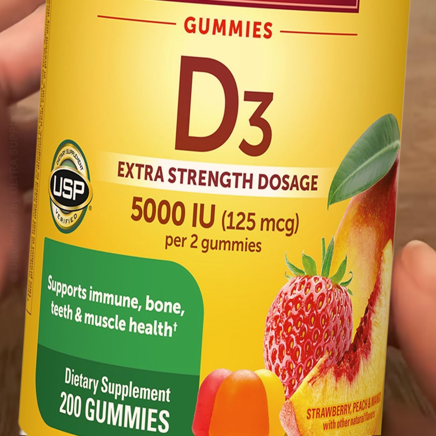Nature_Mades Vitamin D3 Gummies 5000 IU (200 Count. Value Pack) - Extra Strength 125 mcg - Supports Bone, Teeth & Muscle Health - Strawberry Peach Mango Flavor