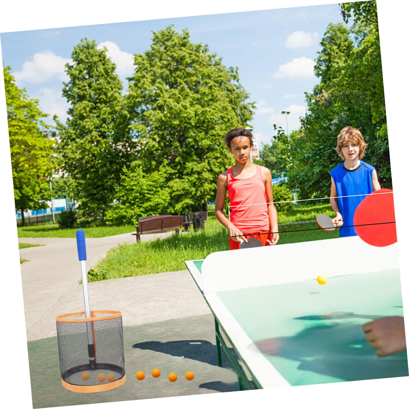 Raccoglitore Palline Ping Pong Regolabile Portatile in Metallo e Nylon | 1 Pezzo, Arancia, per Allenamento Ping Pong, Capienza Pratica e Struttura