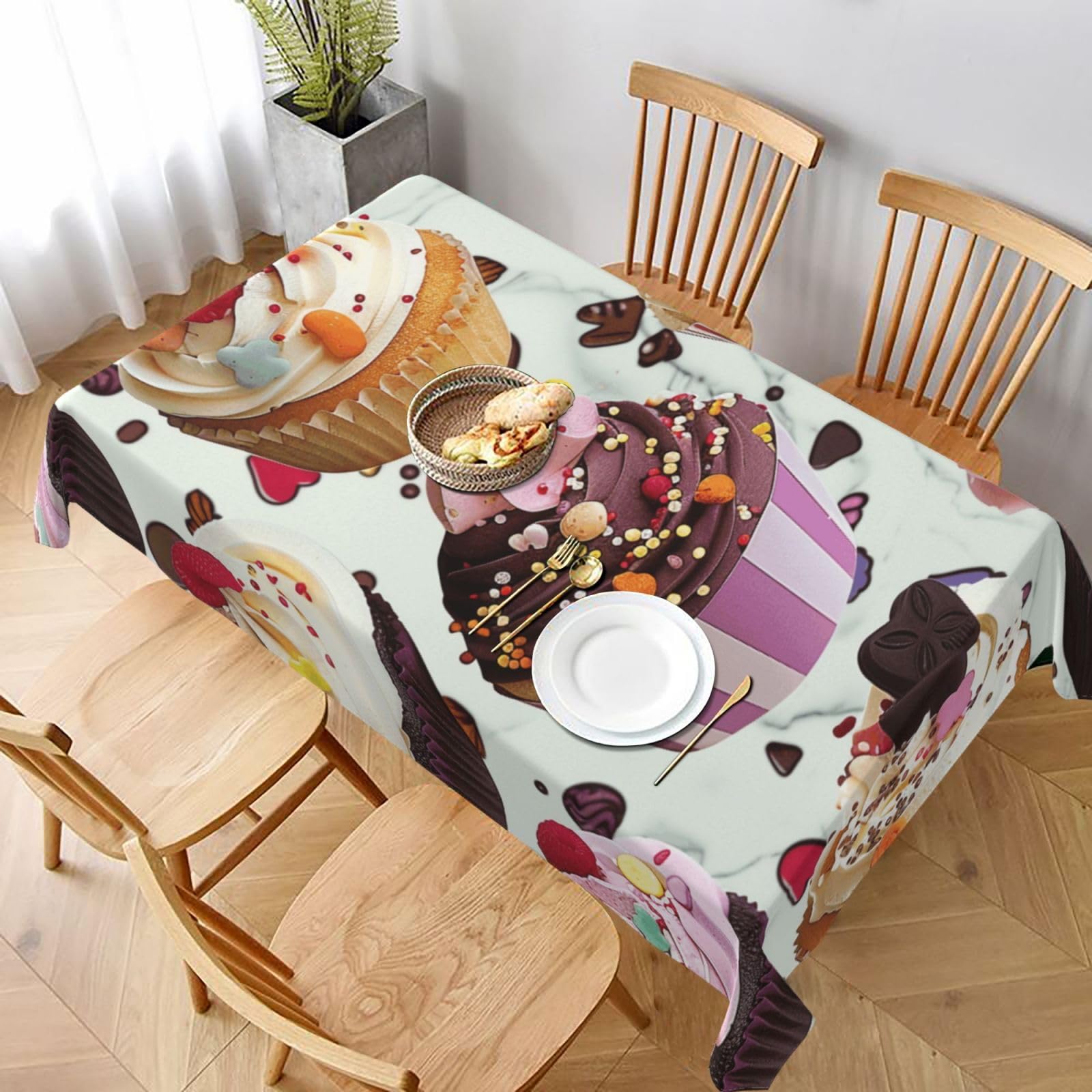 WPKJU Delicious Cupcakes Printed Tablecloth 60x90 in Water Resistant Table Cover Washable Rectangle Table Cloth for Dining Tables