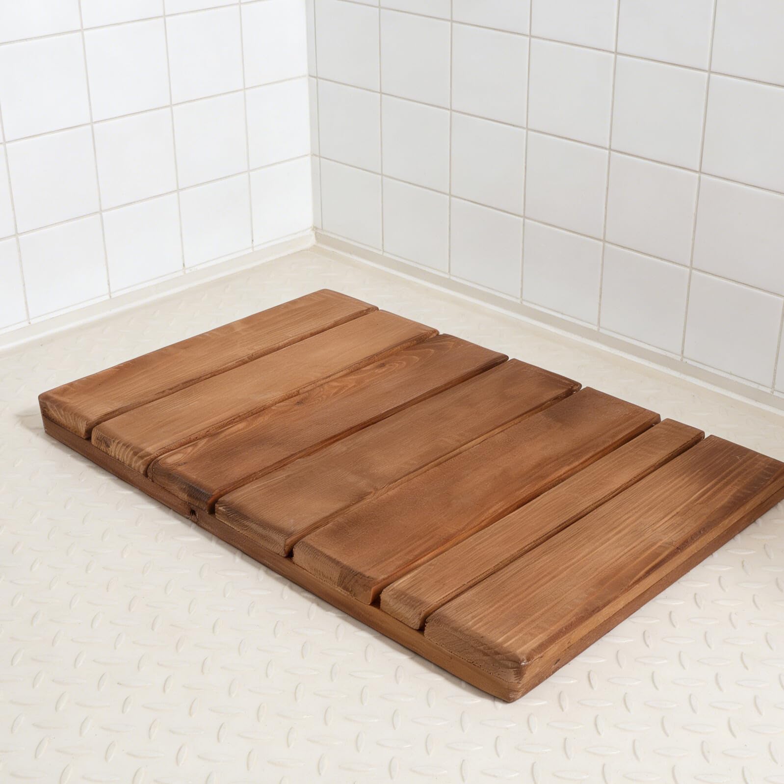 NUOBESTY rutschfeste Teakholz Duschmatte 30x50cm Holz Badezimmerfußmatte Modularer Badewannen und Poolvorleger für Nasse Oberflächen