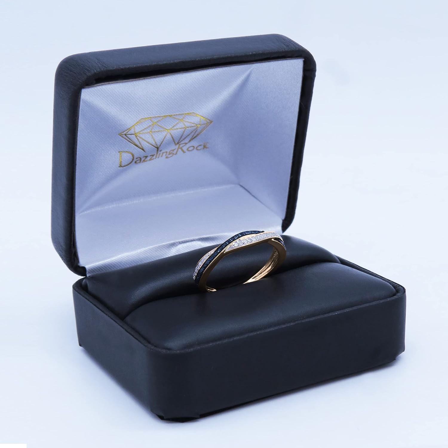 Dazzlingrock Collection Round Blue Sapphire & White Diamond Swirl Wedding Ring for Women in Solid Gold