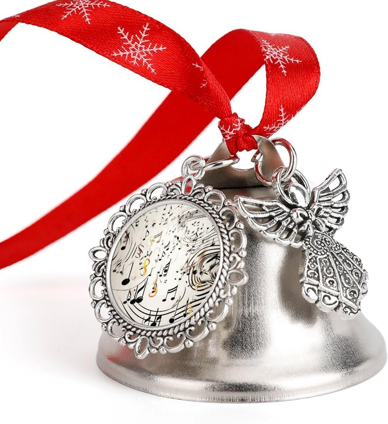 Music Notes Print Christmas Bells Ornaments Tree Jingle Bells Decors Xmas Silver Bell Hanging Decoration Pendants for Weddings Parties Christmas Wreaths