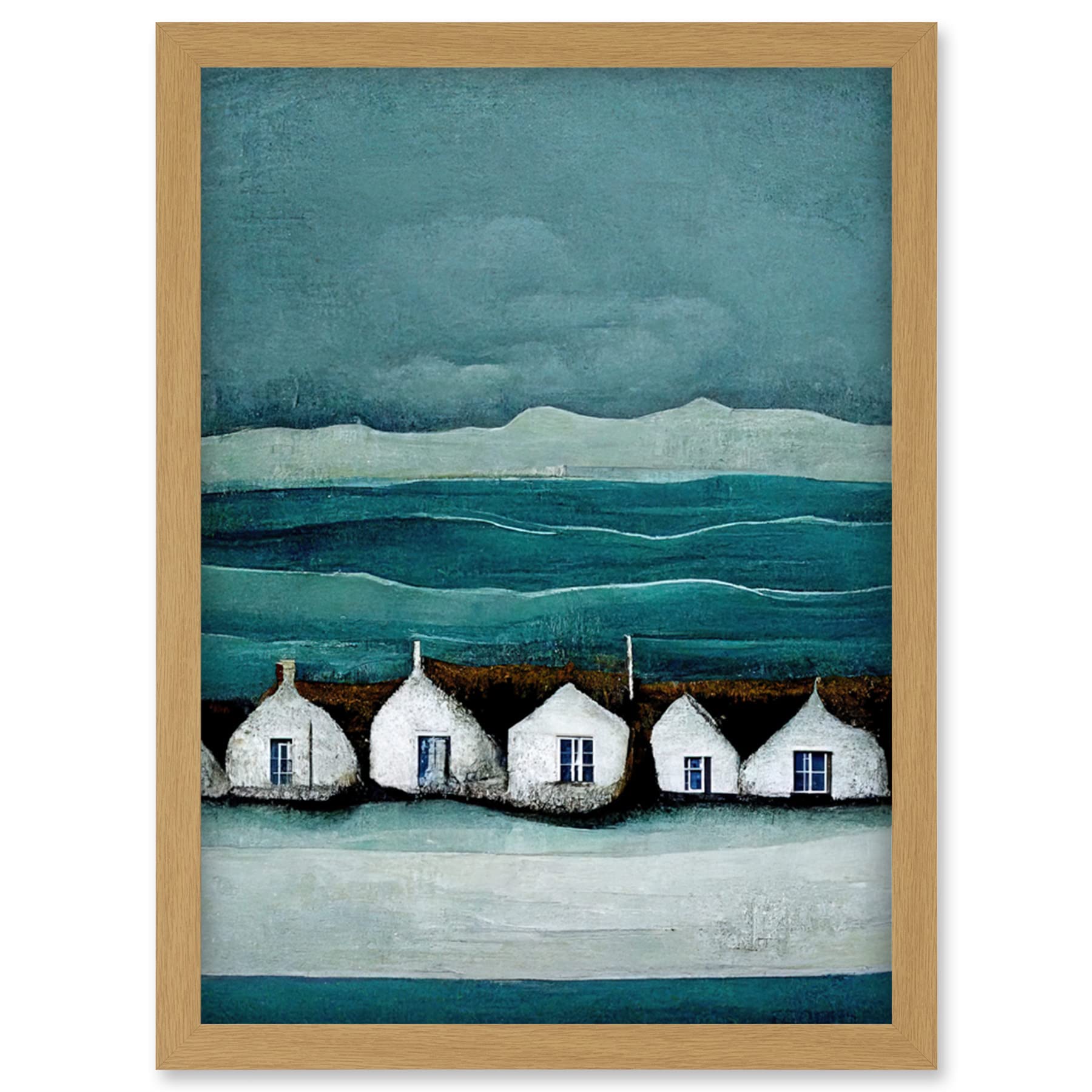 Row Of White Fisherman Cottages Isle Of Jura Artwork Framed Wall Art Print A4