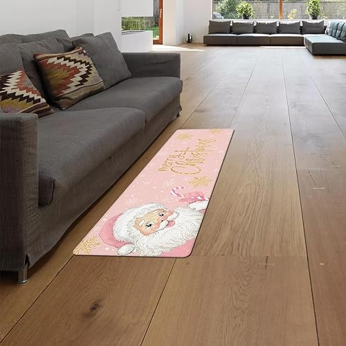 Miniatura 3 de Juego de 2 tapetes de cocina con texto en inglés "Merry Christmas", de Papá Noel con caramelos, antifatiga, cómodo, de espuma viscoelástica,