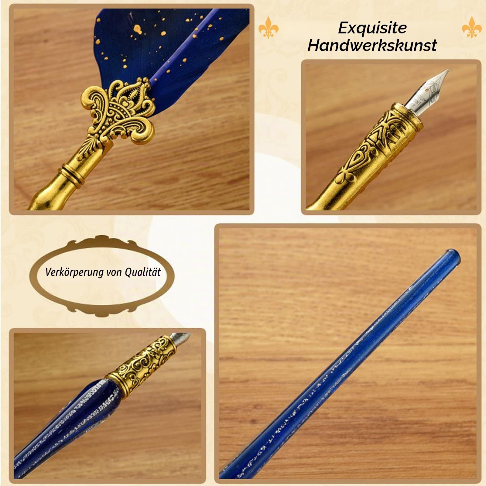 Joyeee Feder Kalligraphie Stift und Tinte Set, mit Vintage Schreibkiel Stift, Glas Dip Pen, Holz Dip Pen, Stiftfedern, Stifthalter, Wachsperlen, Siegelstempel, Schmelzlöffel und Geschenkboxen #83