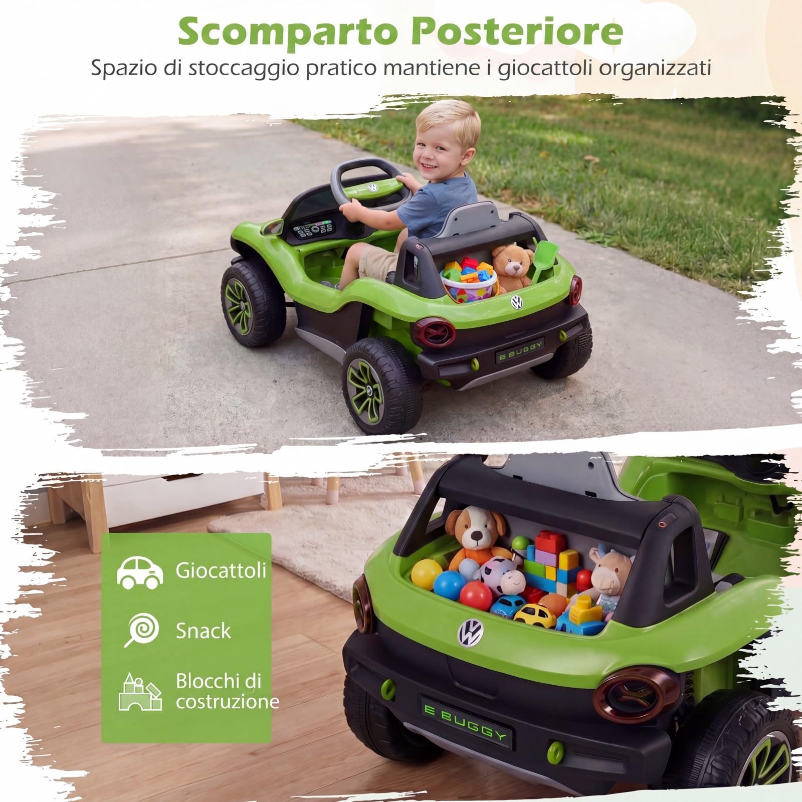 COSTWAY Volkswagen 12V Macchina Elettrica per Bambini con Telecomando, Velocità Regolabile, Auto Cavalcabile con Musica Vano Portaoggetti e Ruote Ammortizzanti, per Bambini 3+ Anni (Verde)