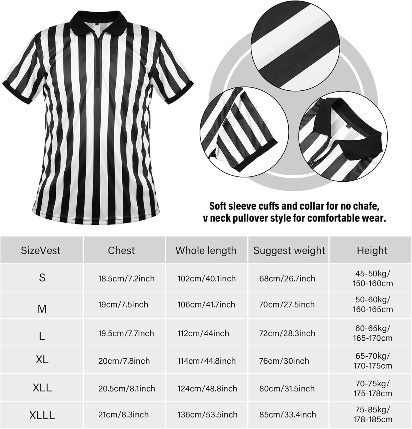 Geyoga 4 Pcs Men's Official Referee Costume Set Black and White Stripe Referee Shirt Hat Whistle Lanyard for Carnival(XL) - Image 3