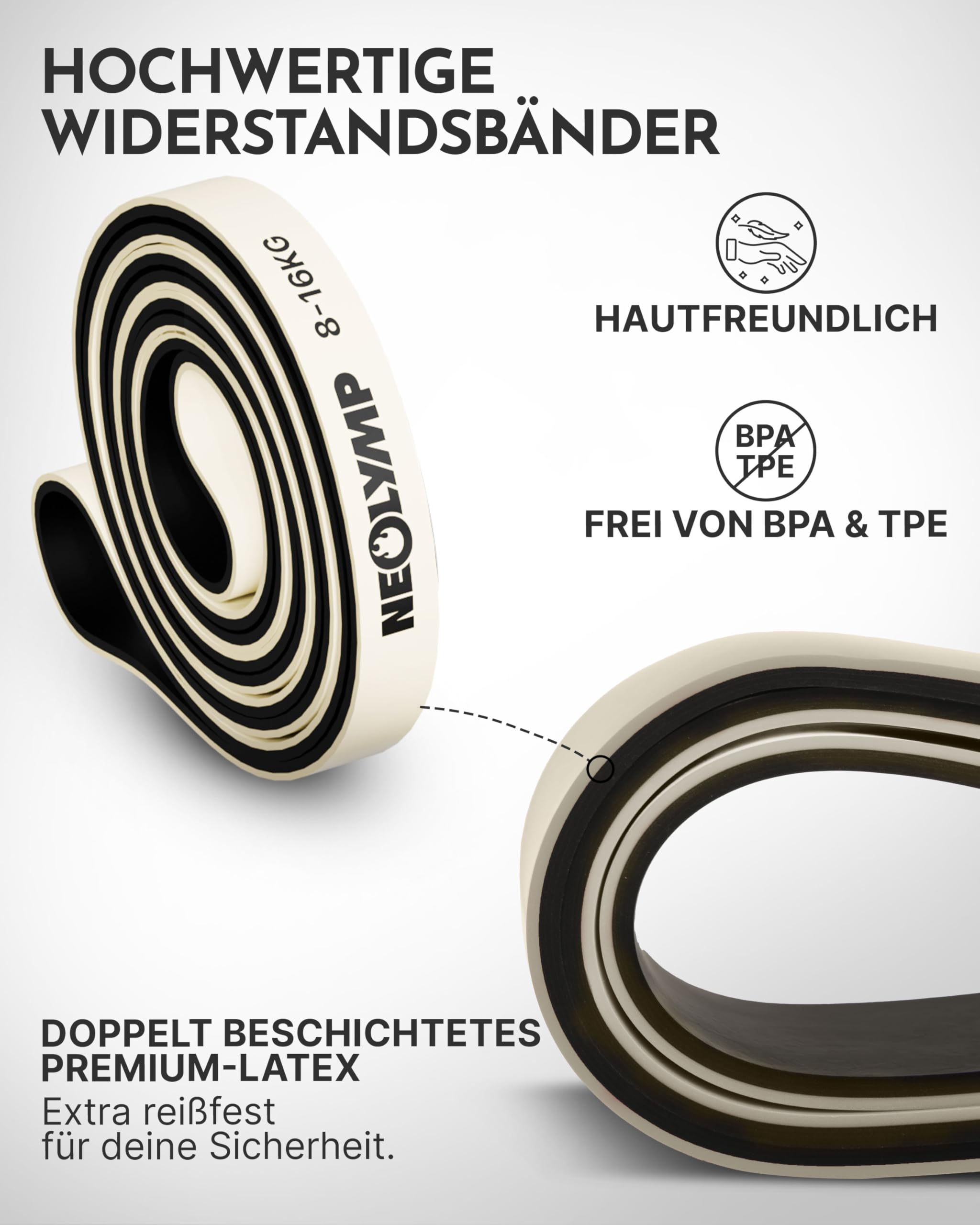 NEOLYMP Resistance Bands aus doppelbeschichtetem Naturlatex mit Fitness E-Book - Lange Fitnessbänder für Krafttraining, Widerstandsbänder, Klimmzugbänder