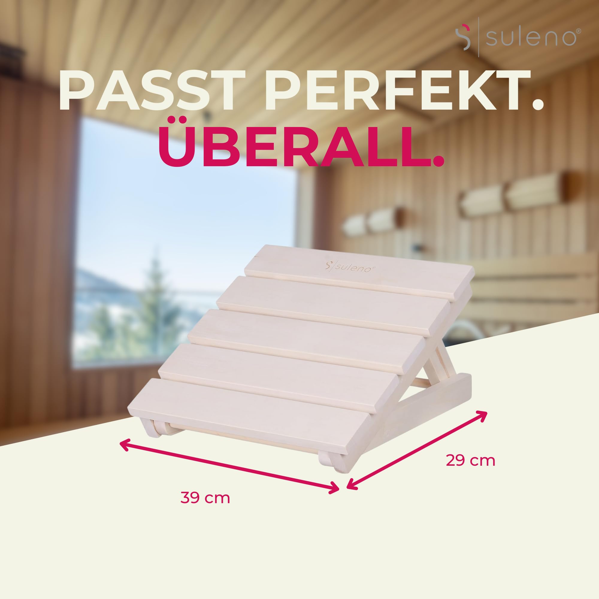 SULENO Sauna Kopfstütze JARI aus Espenholz, ergonomische | 3-fach verstellbare Nackenstütze für Sauna & Wellness, hochwertige, stabile und komfortable Saunakopfstütze, Rückenlehne