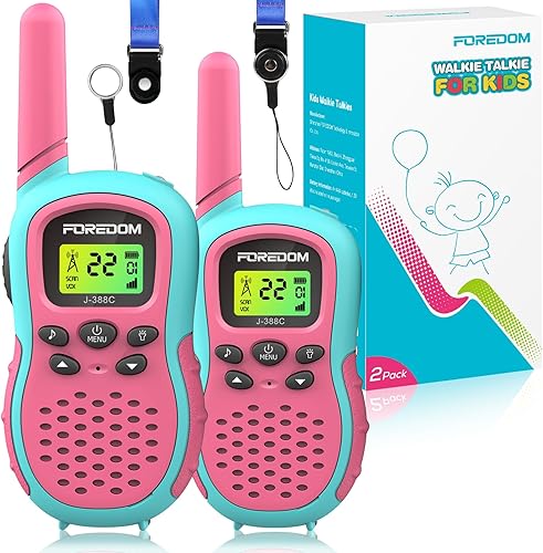 FOREDOM J388C Walkie Talkies para niños, paquete de 2 de largo alcance con linterna, color rosa