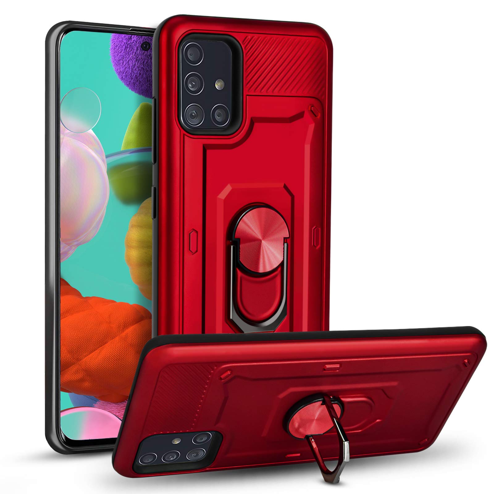 Newseego Compatible with Samaung Galaxy A51 5G Case (Not Fit A51 4G) with Ring Kickstand Holder Work with Magnetic Car Mount Shockproof Protective Hard Cover-Red