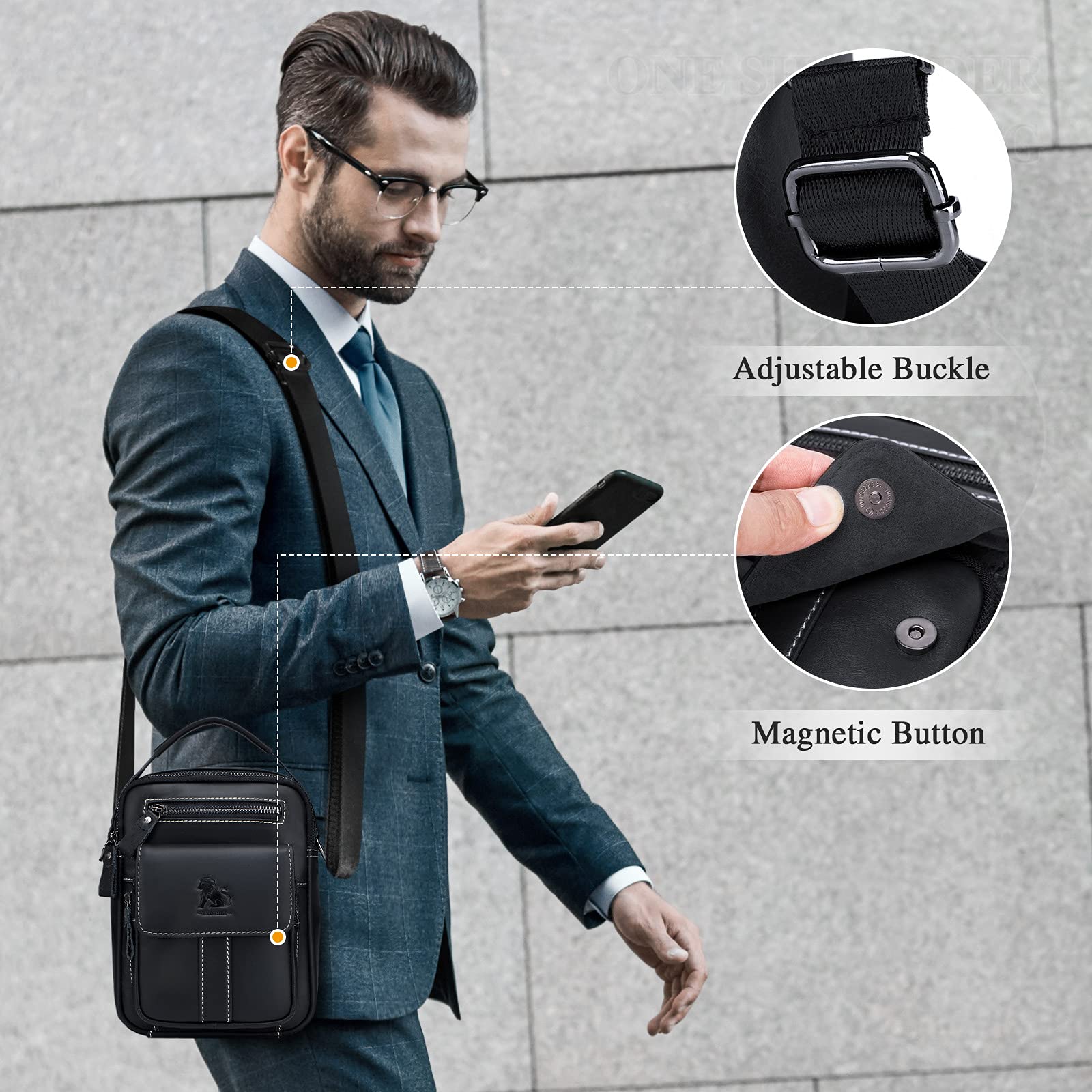BAIGIO Borsello Uomo Pelle, Borsa a Tracolla Piccola Borsa da Uomini in Vera Pelle Casuale Borse Messenger Borse a Mano Borsa a Spalla per Ufficio Lavoro Viaggio Attività Commerciale