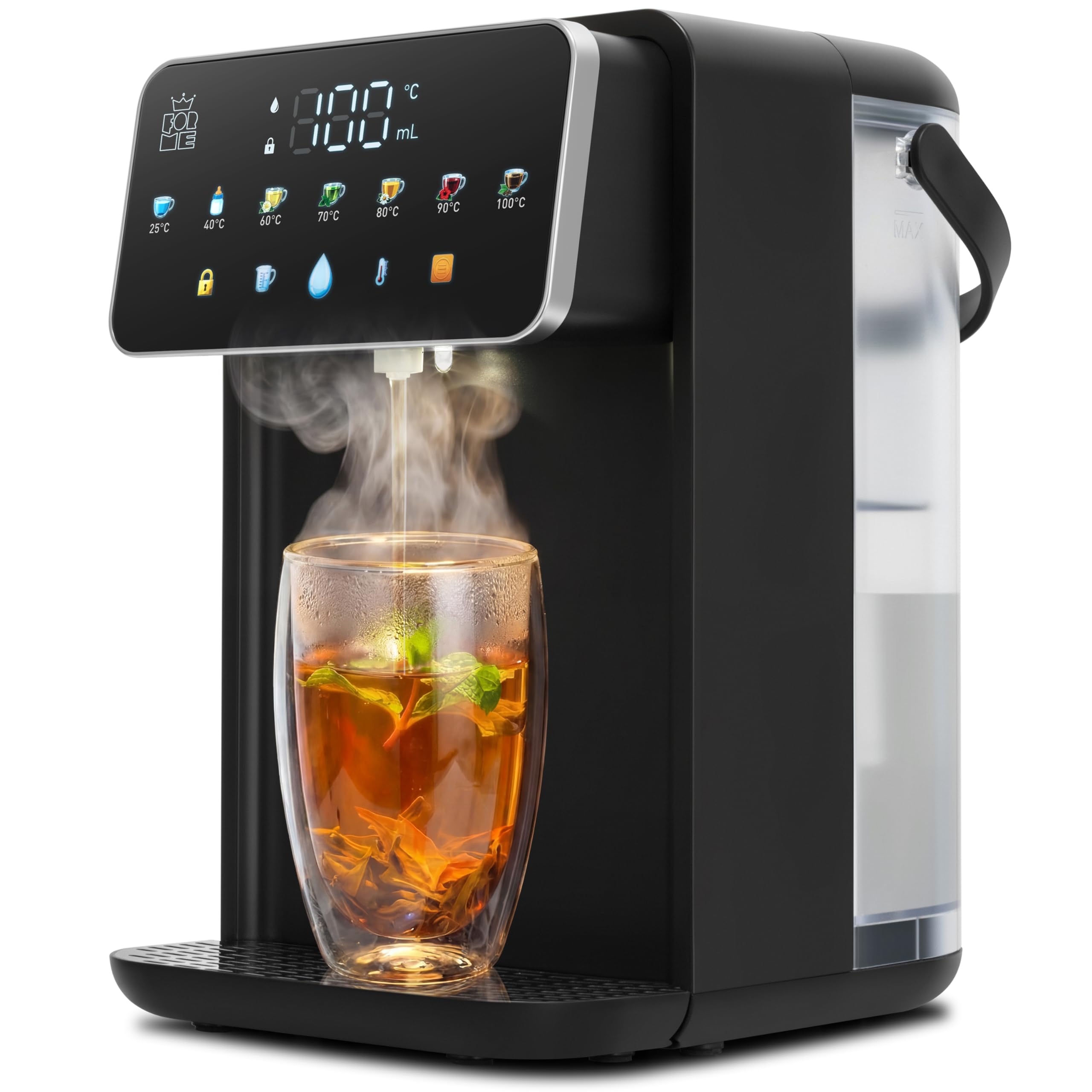 Forme Heißwasserspender 3,2 L Wassertank 2000W, Wasserspender Temperaturauswahl 25-40-50-60-80-90-100 °C, Filter Optional Verwenden, Reduziert Chlor und Kalk